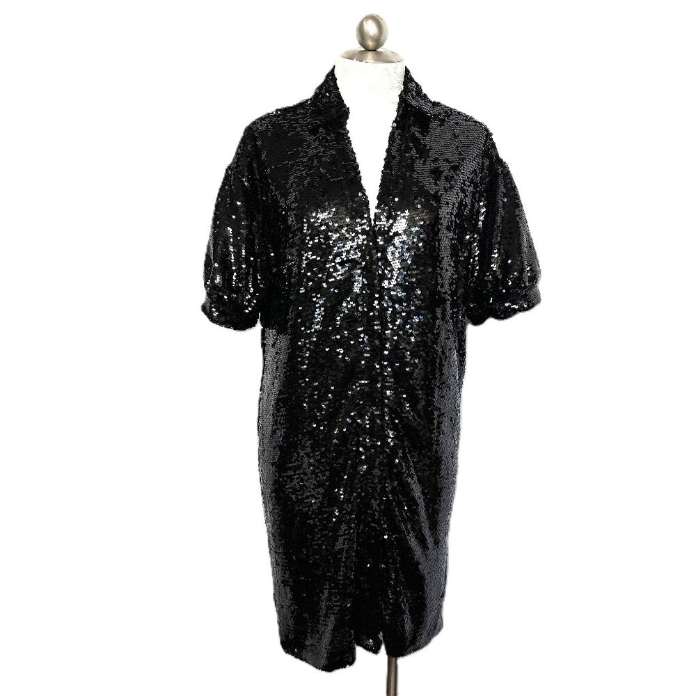 * Black Sequin Shirt Style Midi dress - EVERY  brand - Size M NWT